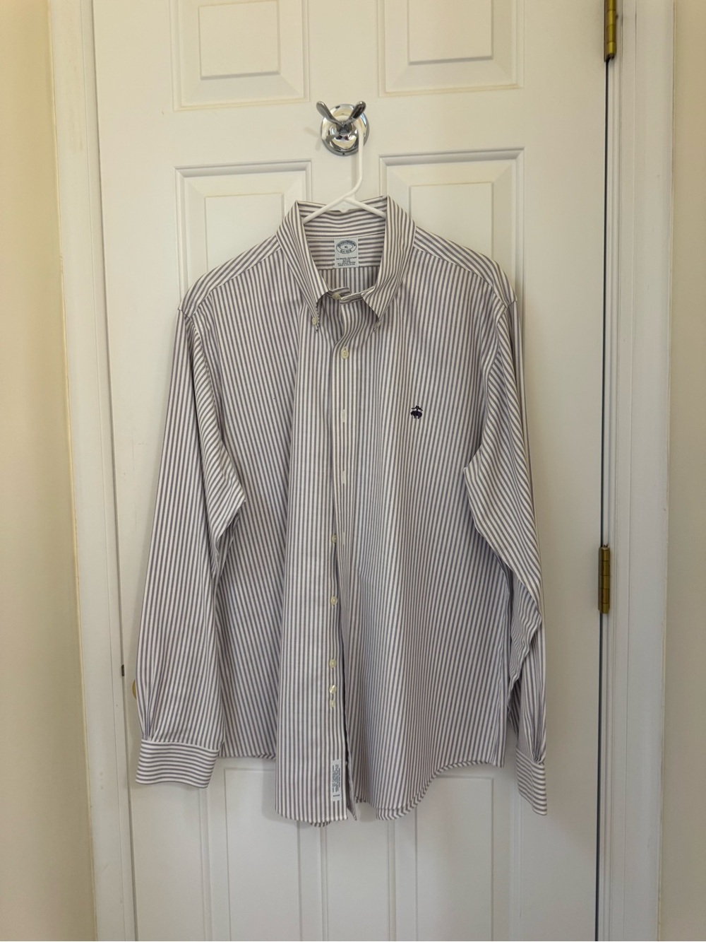 Brooks Brothers White with Gray Stripe Button-Down Dress Shirt